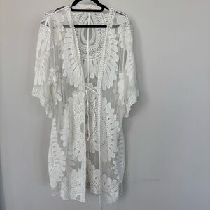 Style Apparel Lace and Crocheted Tie Front Cardigan  size M